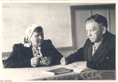 Folk performer Margrieta Ozola and folklorist Jānis Alberts Jansons