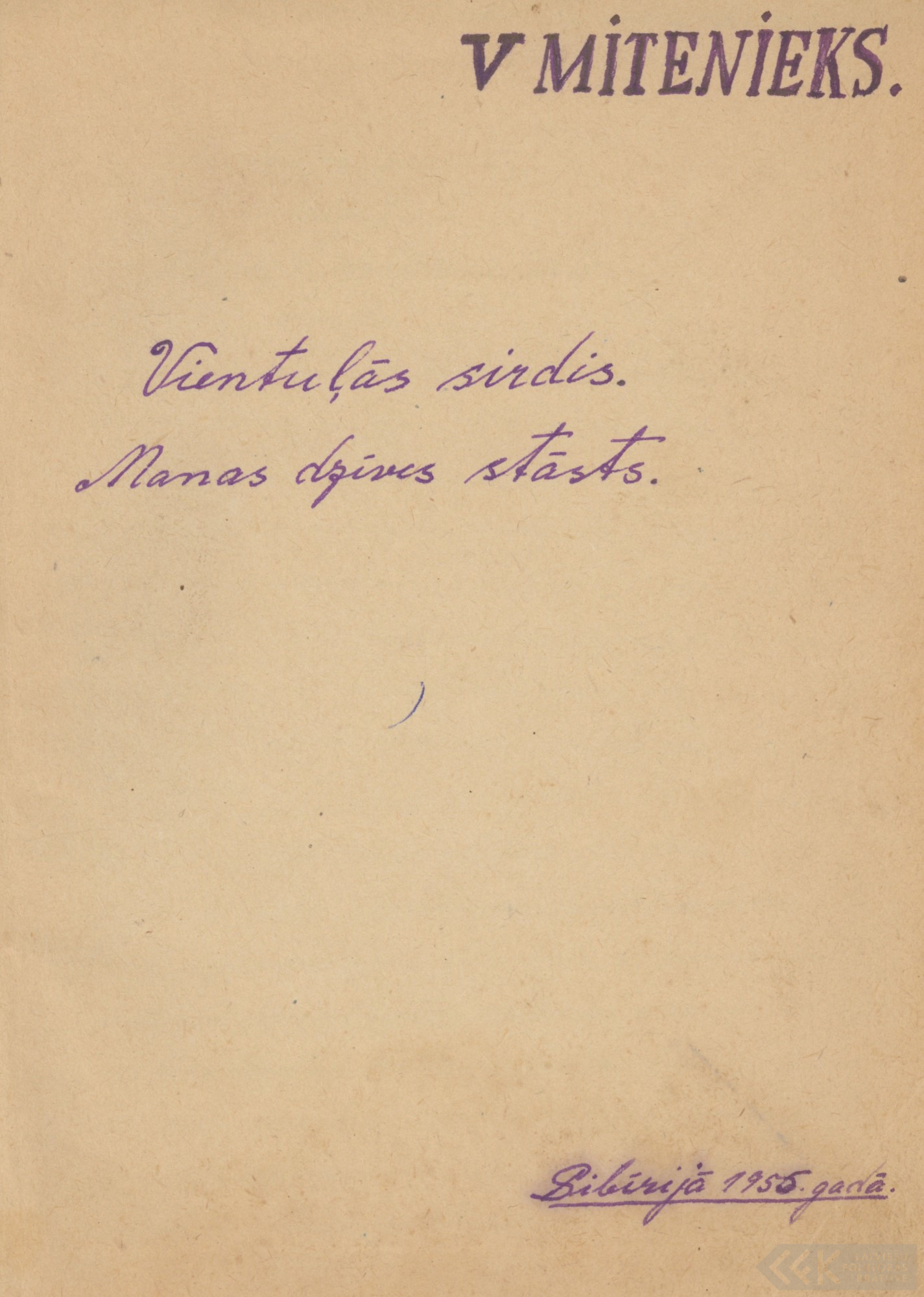 First manuscript page: Life story of Voldemārs Mitenieks