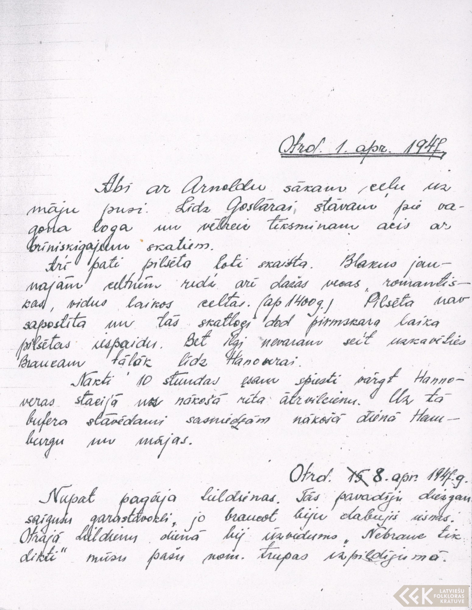 First manuscript page: Diary of Imants Jansons