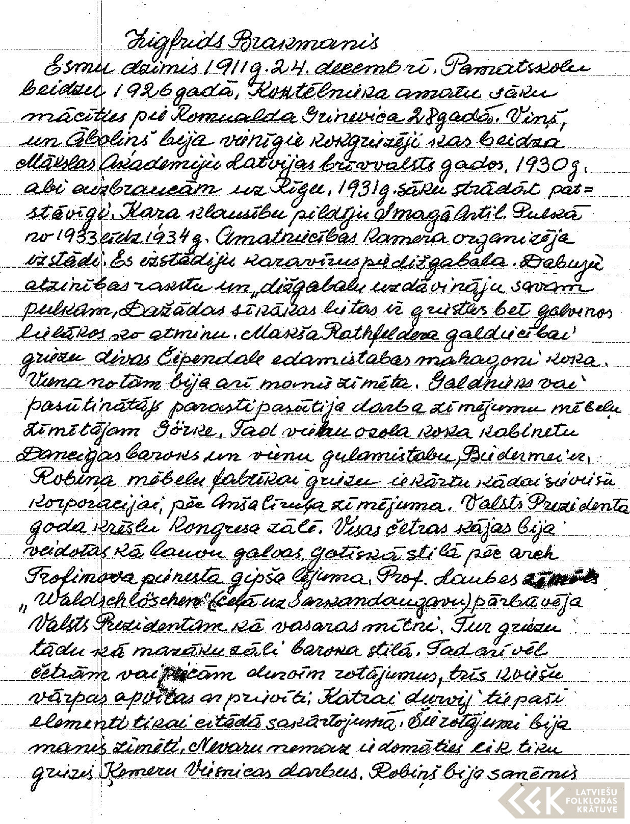 First manuscript page: Memories of Zigfrīds Kārlis Brakmanis