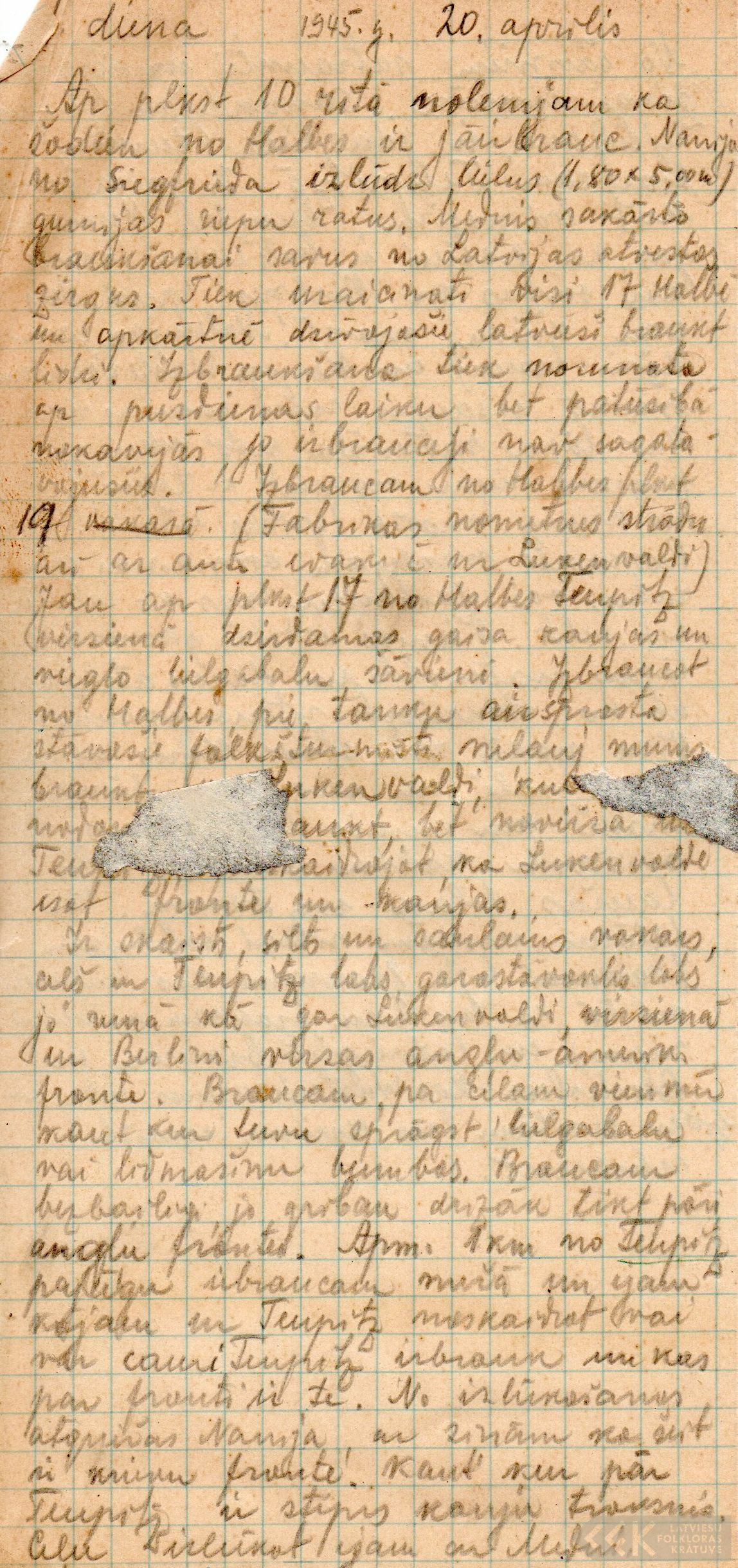 First manuscript page: Diary of Ernests Slaucītājs