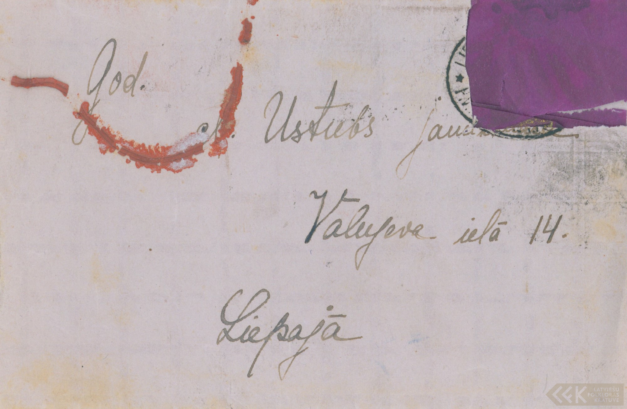 First manuscript page: Letters to Malvīne Ustube