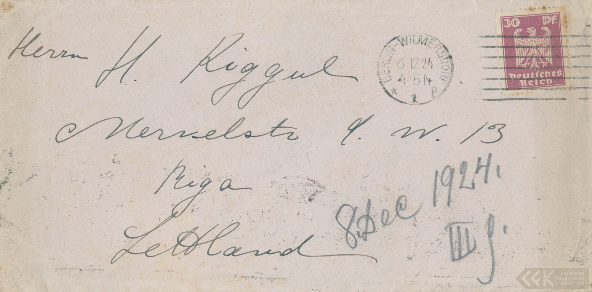 First manuscript page: Letters by Alīda Ķigule