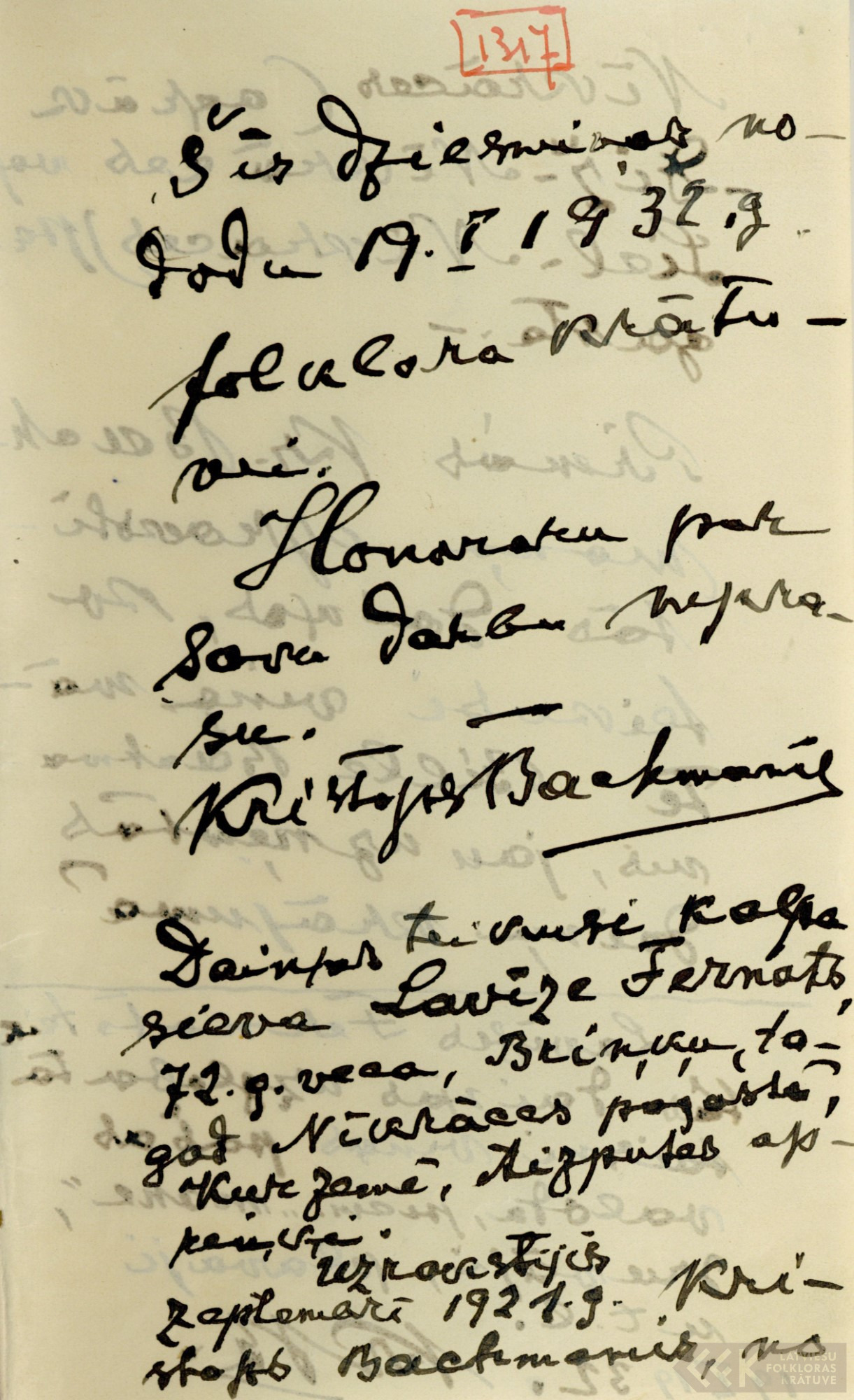 Handwriting of Kristaps Bahmanis (the first part)