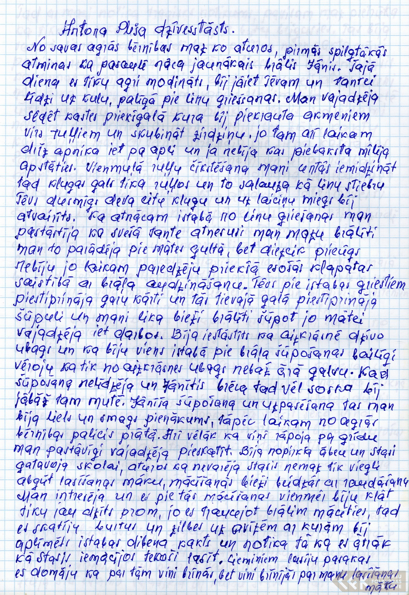 First manuscript page: Memories by Antons Plešs