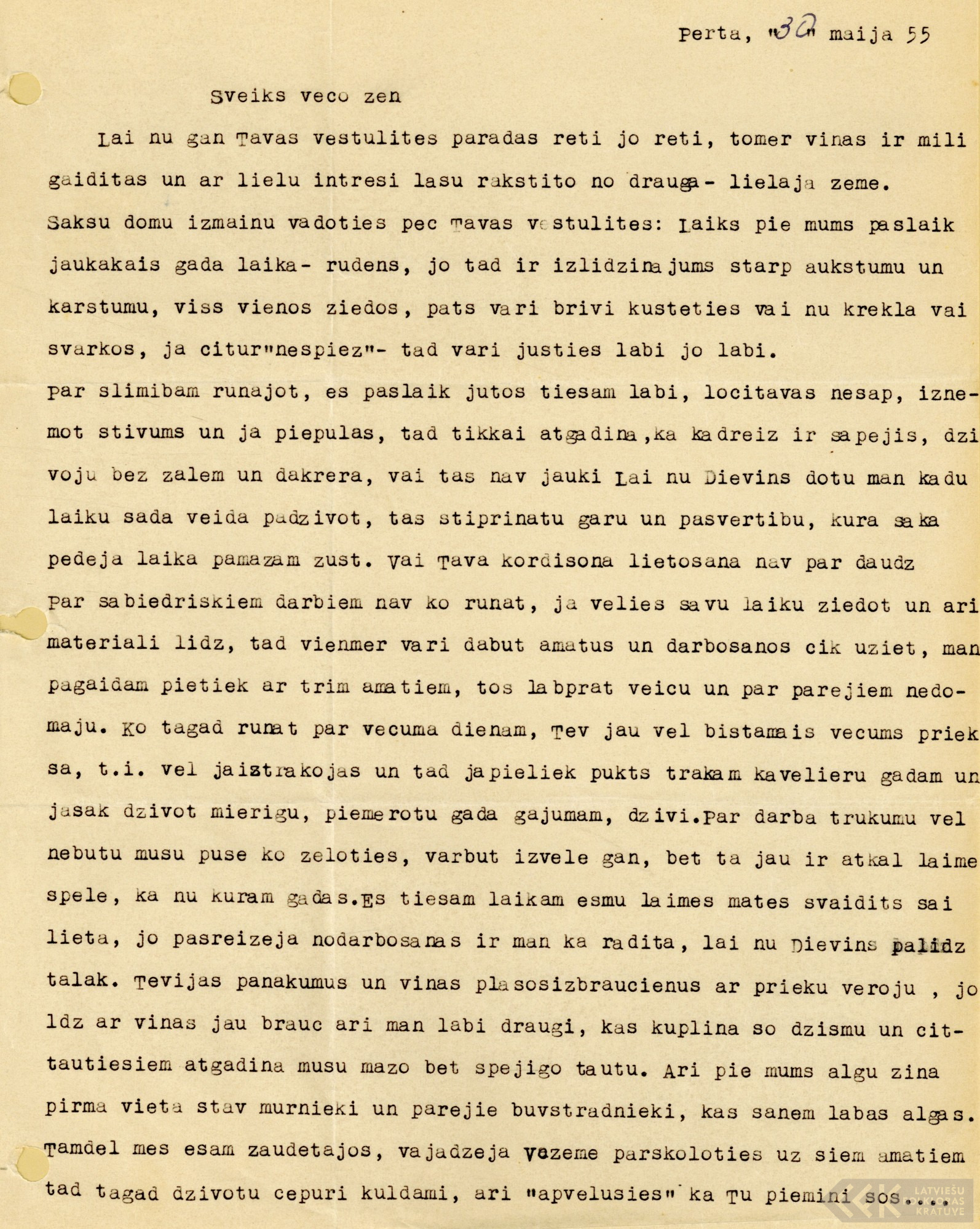 First manuscript page: Letters for Arturs Druva